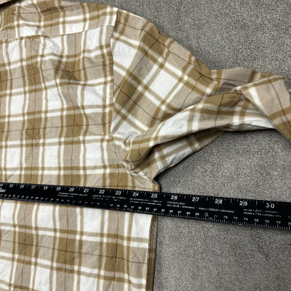 NEW Banana Republic Shirt Mens XL Untucked Fit Brown Plaid Lightweight Organic